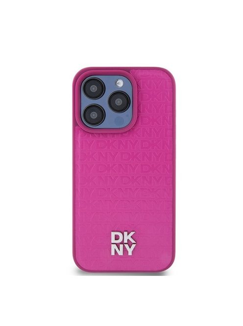 DKNY PU Leather Repeat Pattern Stack Logo Apple iPhone 15 Pro Magsafe tok, rózsaszín