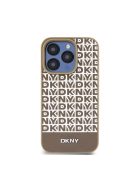 DKNY PU Leather Repeat Pattern Bottom Stripe Apple iPhone 15 Pro tok, barna