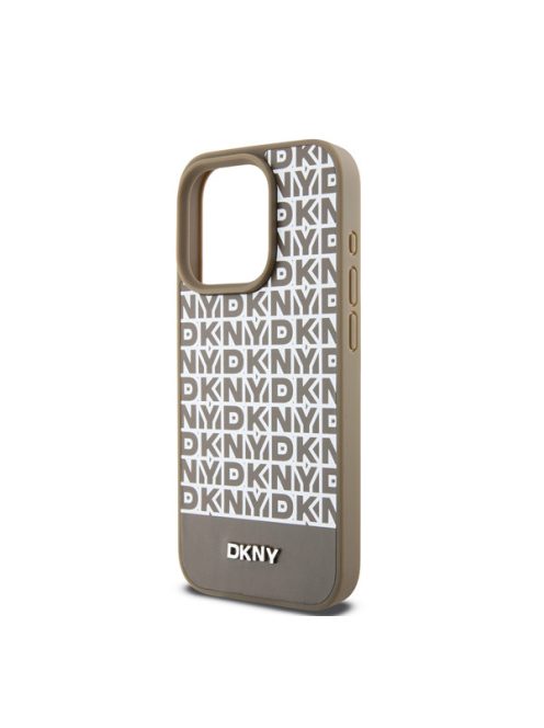 DKNY PU Leather Repeat Pattern Bottom Stripe Apple iPhone 15 Pro tok, barna