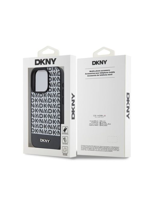 DKNY PU Leather Repeat Pattern Bottom Stripe Apple iPhone 15 Pro tok, fekete