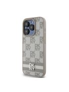 DKNY PU Leather Checkered Pattern and Stripe Apple iPhone 15 Pro tok, bézs