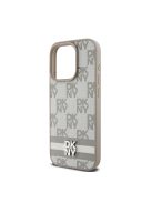 DKNY PU Leather Checkered Pattern and Stripe Apple iPhone 15 Pro tok, bézs