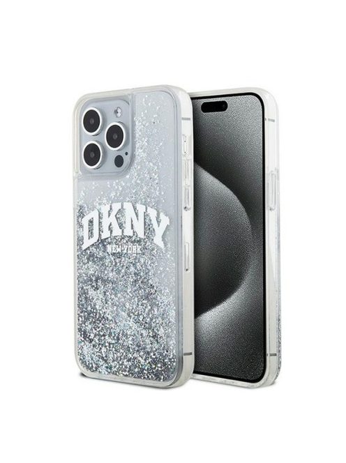 DKNY Liquid Glitter Arch Logo Apple iPhone 15 Pro tok, átlátszó