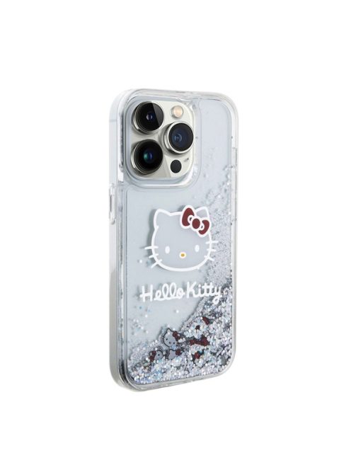 Hello Kitty Liquid Glitter Electroplating Head Logo Apple iPhone 15 Pro hátlap tok, átlátszó