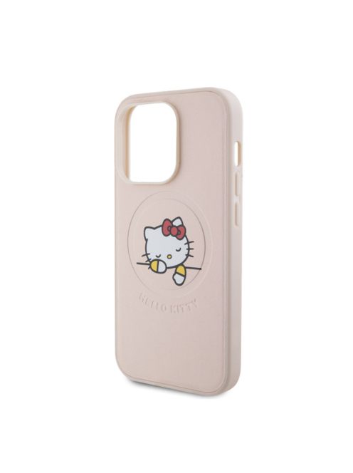 Hello Kitty PU Kitty Asleep Logo Apple iPhone 15 Pro MagSafe hátlap tok, rózsaszín