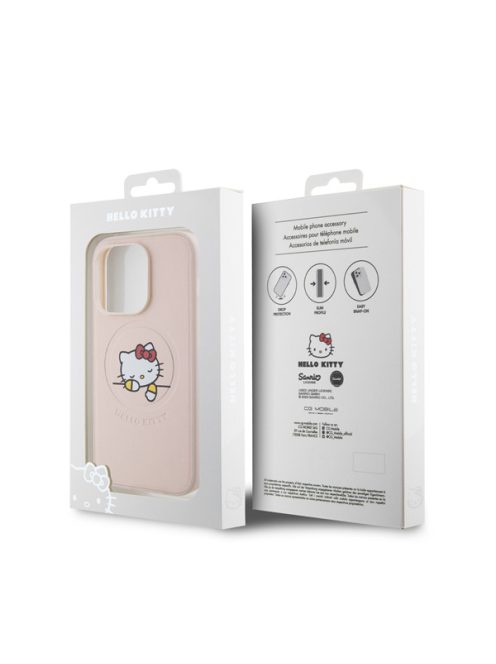 Hello Kitty PU Kitty Asleep Logo Apple iPhone 15 Pro MagSafe hátlap tok, rózsaszín