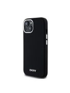 DKNY Liquid Silicone Silver Metal Logo Magsafe iPhone 15 hátlap tok, fekete