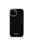 DKNY Liquid Silicone Silver Metal Logo Magsafe iPhone 15 hátlap tok, fekete