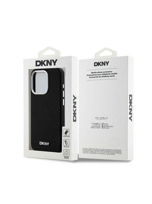 DKNY Liquid Silicone Silver Metal Logo Magsafe iPhone 15 Pro hátlap tok, fekete