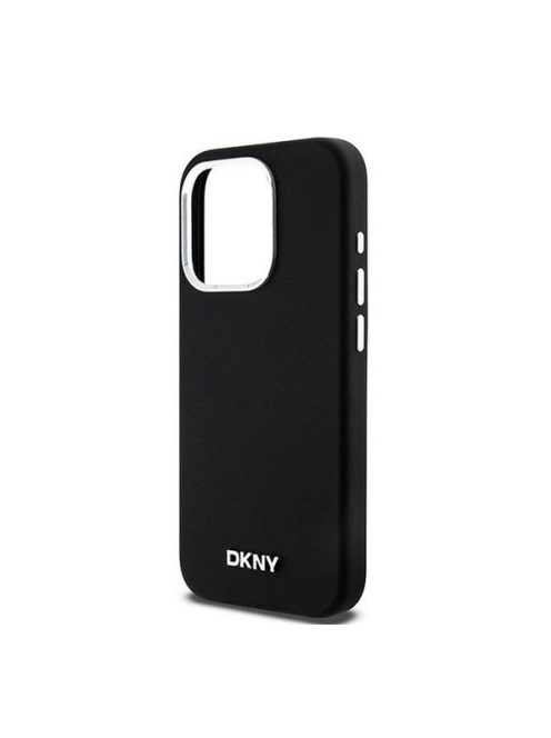 DKNY Liquid Silicone Silver Metal Logo Magsafe iPhone 15 Pro hátlap tok, fekete