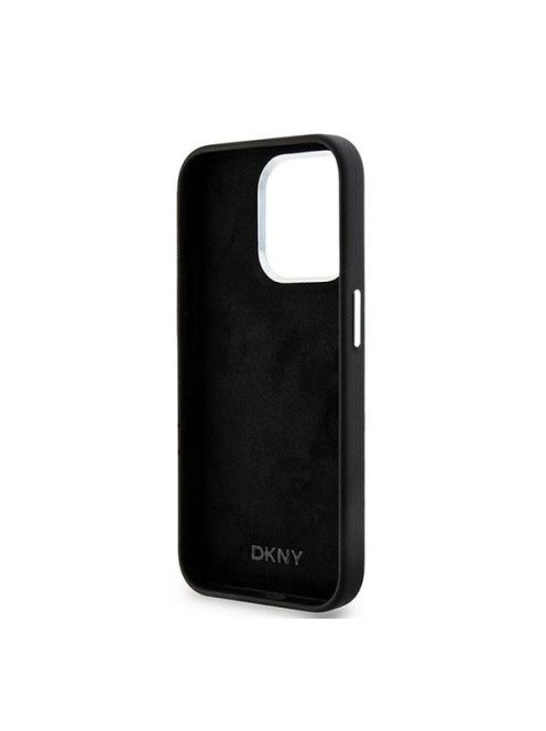 DKNY Liquid Silicone Silver Metal Logo Magsafe iPhone 15 Pro hátlap tok, fekete