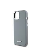 DKNY Liquid Silicone Silver Metal Logo Magsafe iPhone 15 hátlap tok, szürke