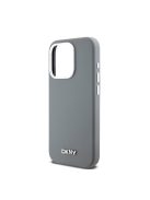 DKNY Liquid Silicone Silver Metal Logo Magsafe iPhone 15 Pro hátlap tok, szürke