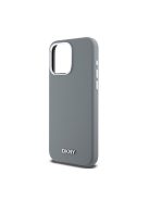 DKNY Liquid Silicone Silver Metal Logo Magsafe iPhone 15 Pro Max hátlap tok, szürke