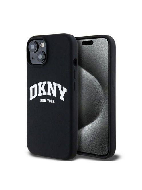 DKNY Liquid Silicone Arch Logo MagSafe iPhone 15 hátlap tok, fekete