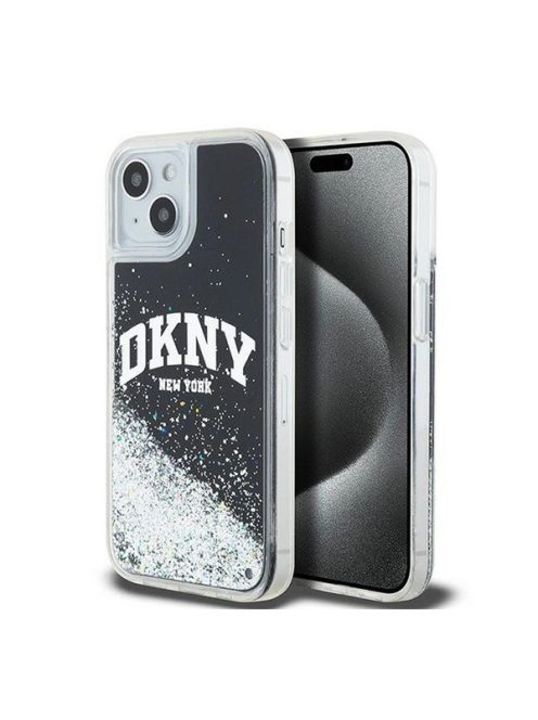 DKNY Liquid Glitter Arch Logo iPhone 15 hátlap tok, fekete