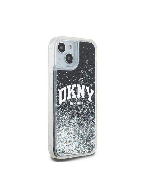 DKNY Liquid Glitter Arch Logo iPhone 15 hátlap tok, fekete