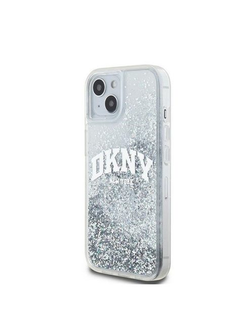 DKNY Liquid Glitter Arch Logo iPhone 15 hátlap tok, átlátszó