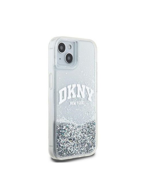 DKNY Liquid Glitter Arch Logo iPhone 15 hátlap tok, átlátszó