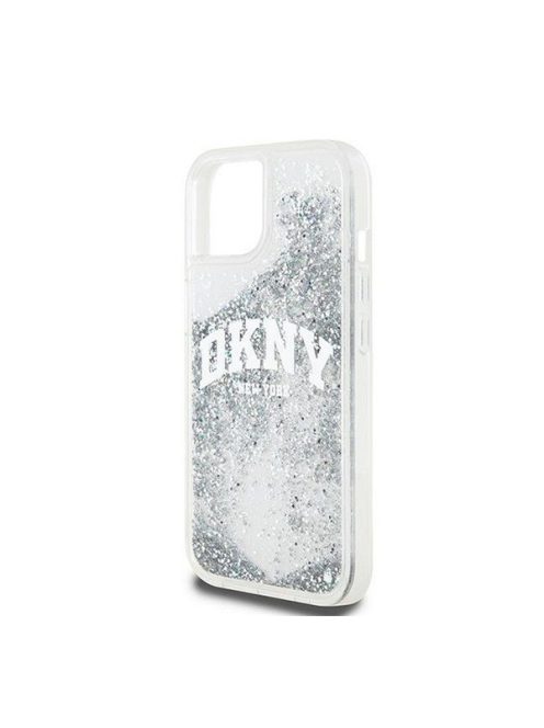 DKNY Liquid Glitter Arch Logo iPhone 15 hátlap tok, átlátszó