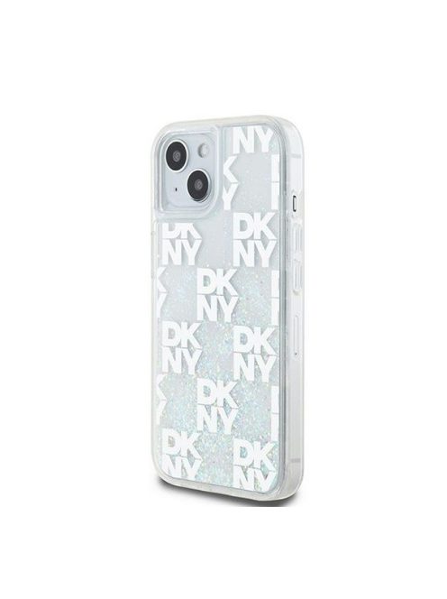 DKNY Liquid Glitter Checkered Pattern iPhone 15 hátlap tok, átlátszó