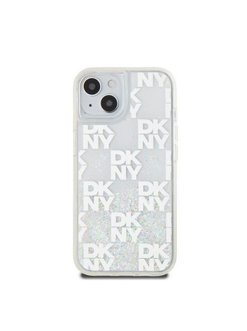 DKNY Liquid Glitter Checkered Pattern iPhone 15 hátlap tok, átlátszó