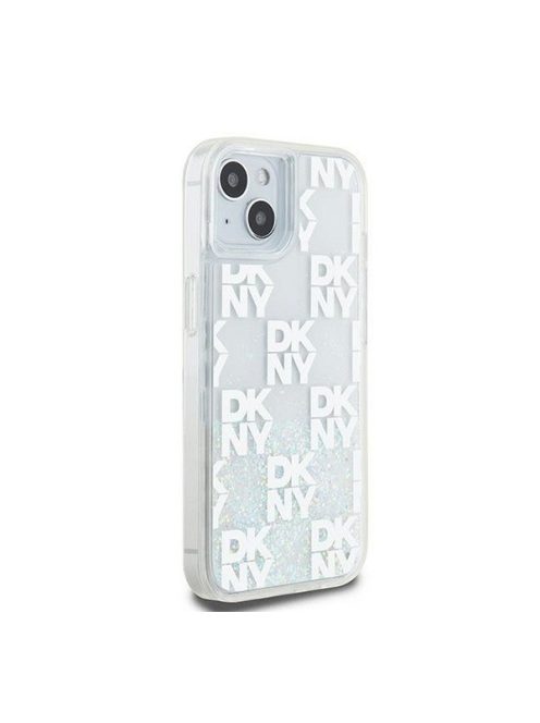 DKNY Liquid Glitter Checkered Pattern iPhone 15 hátlap tok, átlátszó