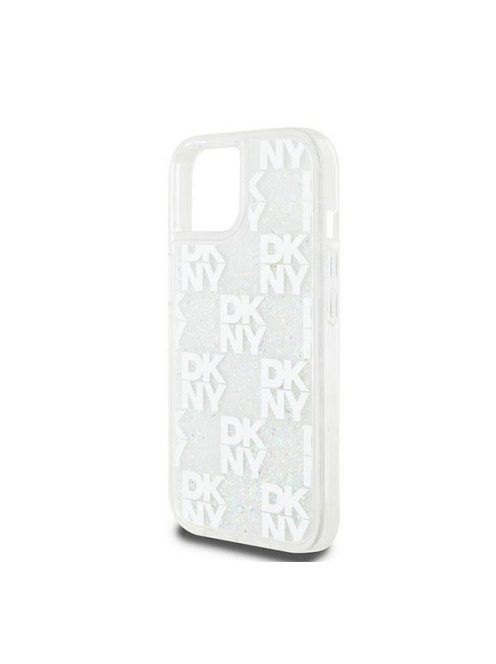 DKNY Liquid Glitter Checkered Pattern iPhone 15 hátlap tok, átlátszó