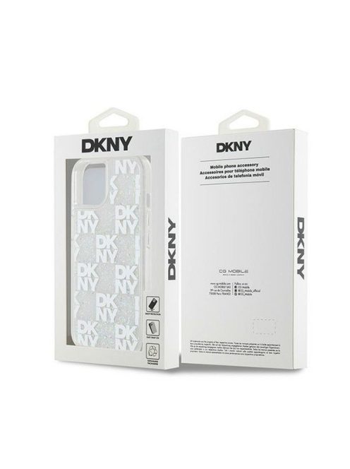 DKNY Liquid Glitter Checkered Pattern iPhone 15 hátlap tok, átlátszó