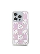 DKNY Liquid Glitter Checkered Pattern iPhone 15 Pro hátlap tok, rózsaszín