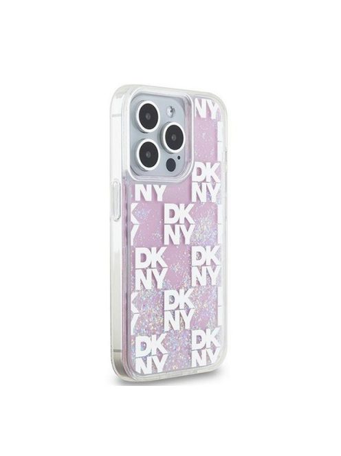 DKNY Liquid Glitter Checkered Pattern iPhone 15 Pro hátlap tok, rózsaszín