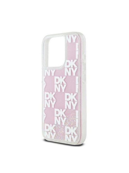 DKNY Liquid Glitter Checkered Pattern iPhone 15 Pro hátlap tok, rózsaszín