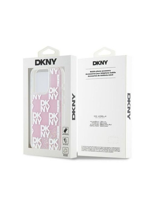 DKNY Liquid Glitter Checkered Pattern iPhone 15 Pro hátlap tok, rózsaszín