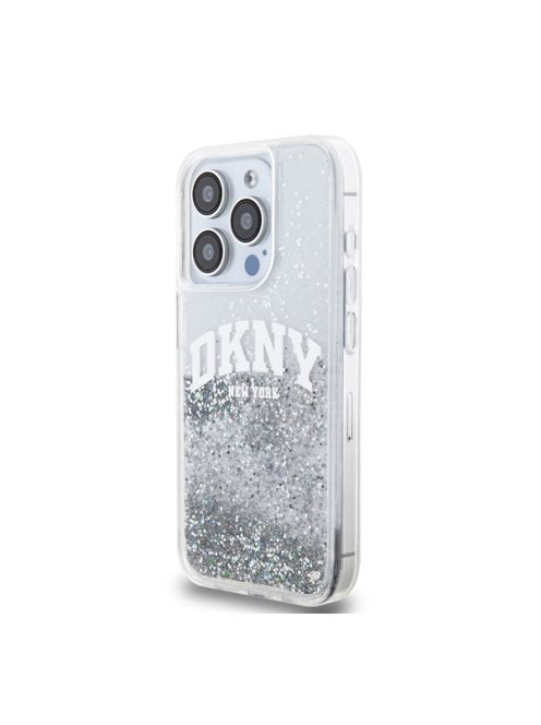 DKNY Liquid Glitter Arch Logo iPhone 14 Pro Max hátlap tok, átlátszó