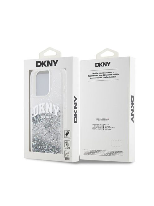 DKNY Liquid Glitter Arch Logo iPhone 14 Pro Max hátlap tok, átlátszó
