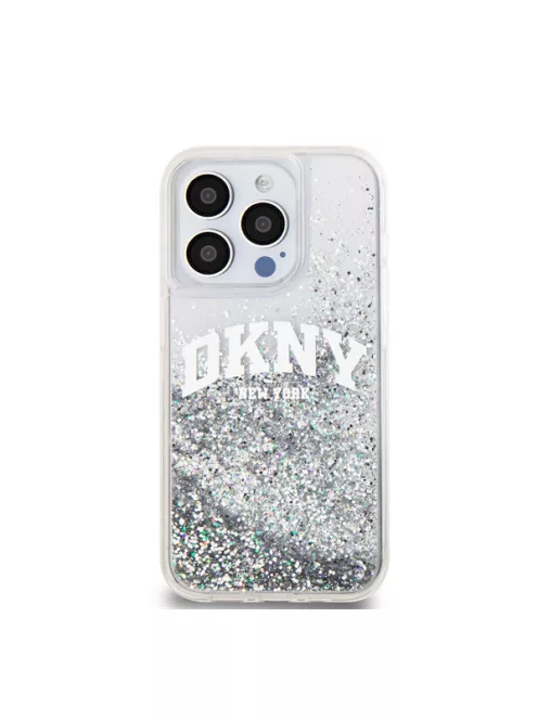 DKNY Liquid Glitter Arch Logo iPhone 14 Pro hátlap tok, átlátszó