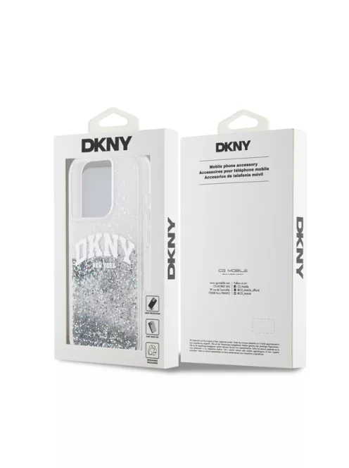 DKNY Liquid Glitter Arch Logo iPhone 14 Pro hátlap tok, átlátszó