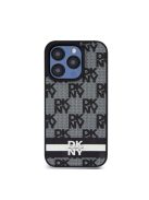 DKNY PU Leather Checkered Pattern and Stripe iPhone 12/12 Pro hátlap tok, fekete