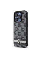 DKNY PU Leather Checkered Pattern and Stripe iPhone 12/12 Pro hátlap tok, fekete