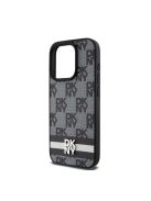 DKNY PU Leather Checkered Pattern and Stripe iPhone 12/12 Pro hátlap tok, fekete