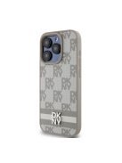 DKNY PU Leather Checkered Pattern and Stripe iPhone 13 Pro hátlap tok, bézs