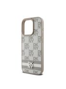 DKNY PU Leather Checkered Pattern and Stripe iPhone 13 Pro hátlap tok, bézs