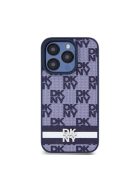 DKNY PU Leather Checkered Pattern and Stripe iPhone 15 Pro Max hátlap tok, kék