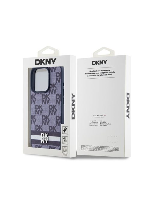 DKNY PU Leather Checkered Pattern and Stripe iPhone 15 Pro Max hátlap tok, kék