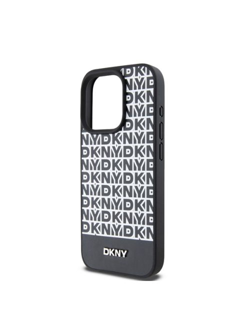 DKNY PU Leather Repeat Pattern Bottom Stripe iPhone 12/12 Pro hátlap tok, fekete