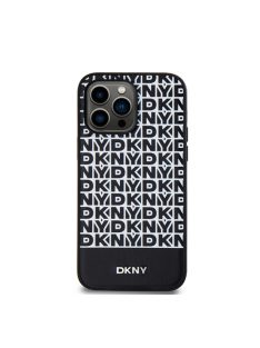   DKNY PU Leather Repeat Pattern Bottom Stripe iPhone 15 Pro Max hátlap tok, fekete