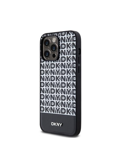 DKNY PU Leather Repeat Pattern Bottom Stripe iPhone 15 Pro Max hátlap tok, fekete