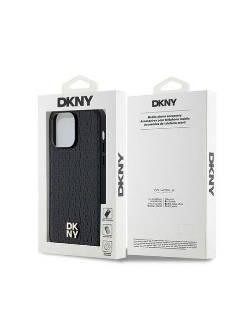 DKNY PU Leather Repeat Pattern Stack Logo iPhone 13 Pro Max Magsafe hátlap tok, fekete