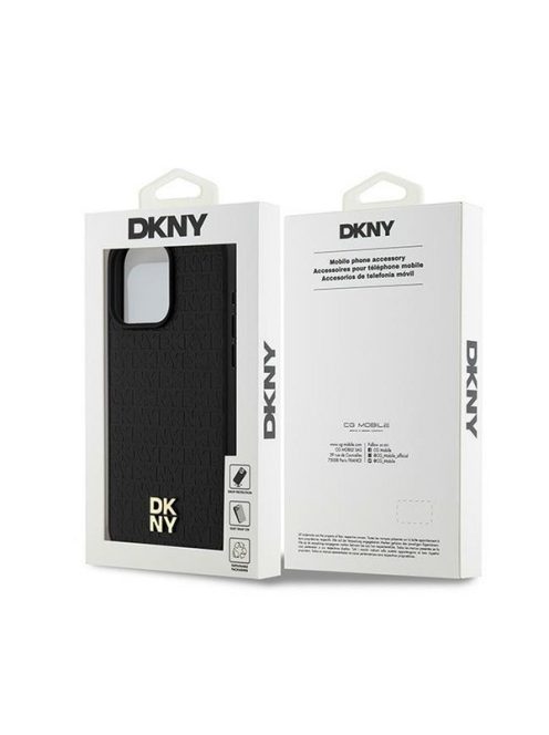 DKNY PU Leather Repeat Pattern Stack Logo iPhone 15 Pro Max Magsafe hátlap tok, fekete