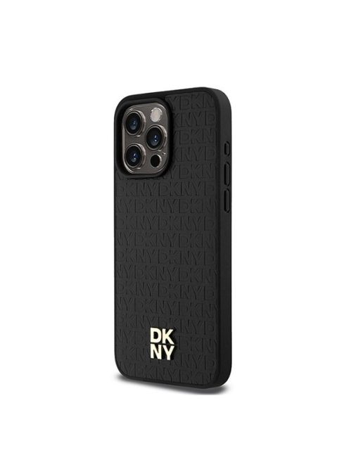 DKNY PU Leather Repeat Pattern Stack Logo iPhone 15 Pro Max Magsafe hátlap tok, fekete